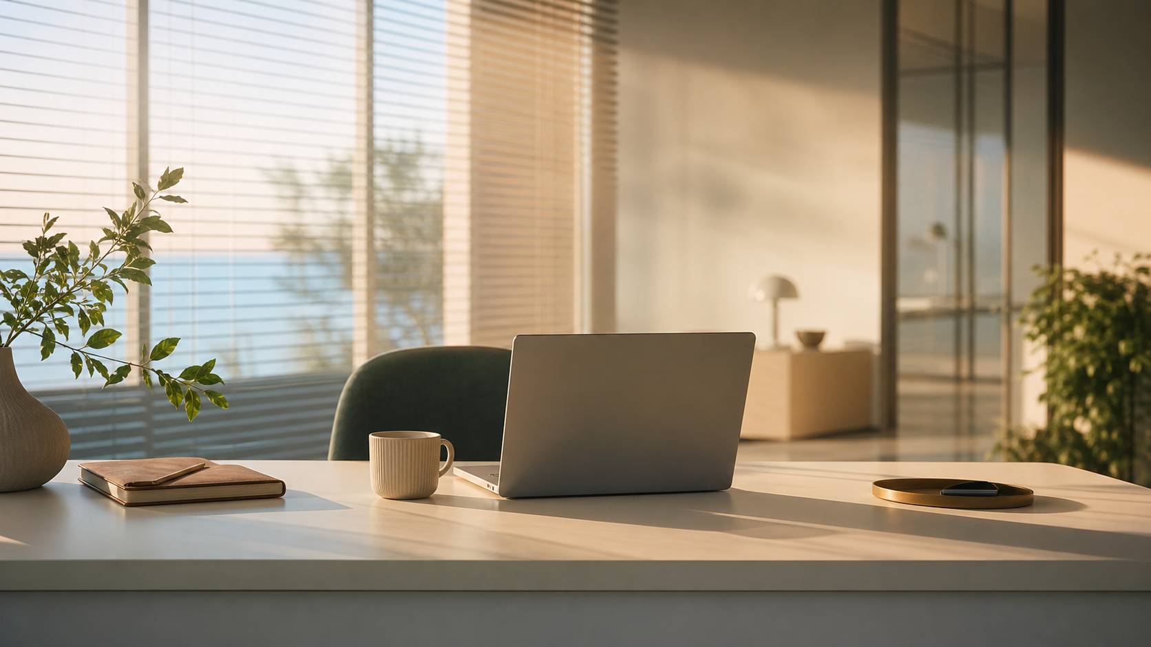 Bureau moderne avec ordinateur portable et tasse de café