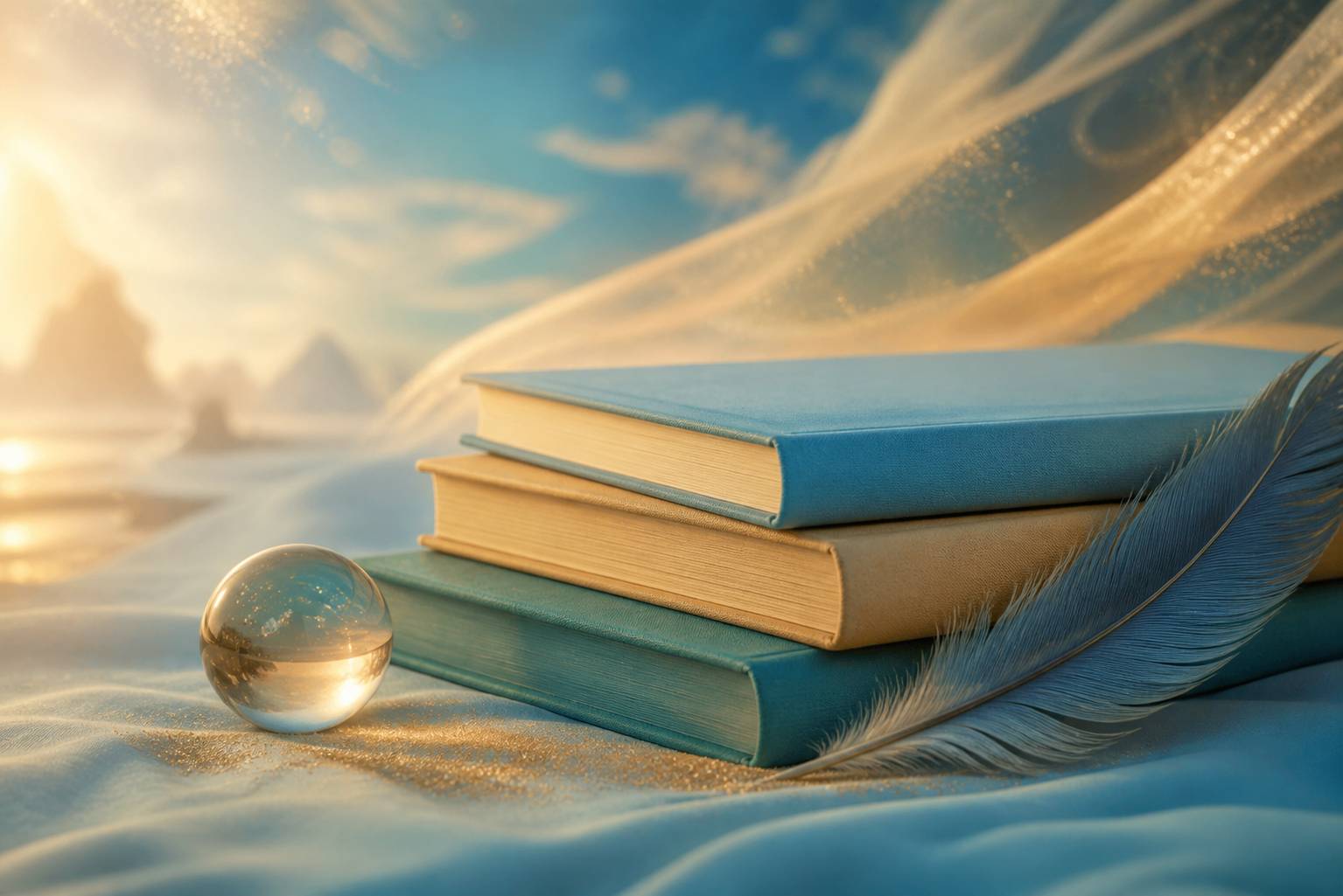 Livres aux couvertures unies avec plume et sphère céleste