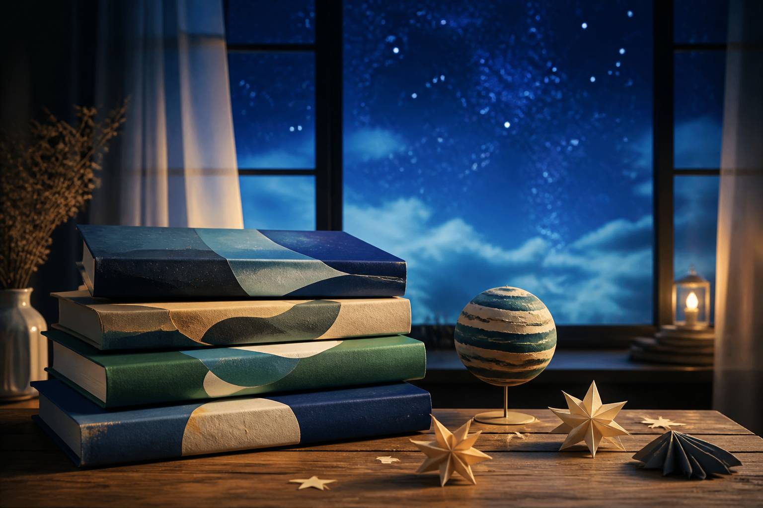 Pile de livres de science-fiction aux couvertures abstraites
