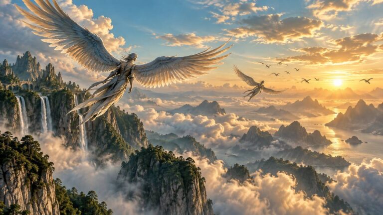 Illustration éditoriale du sujet : Les Seigneurs du Ciel : L’Épopée des Hommes-Oiseaux