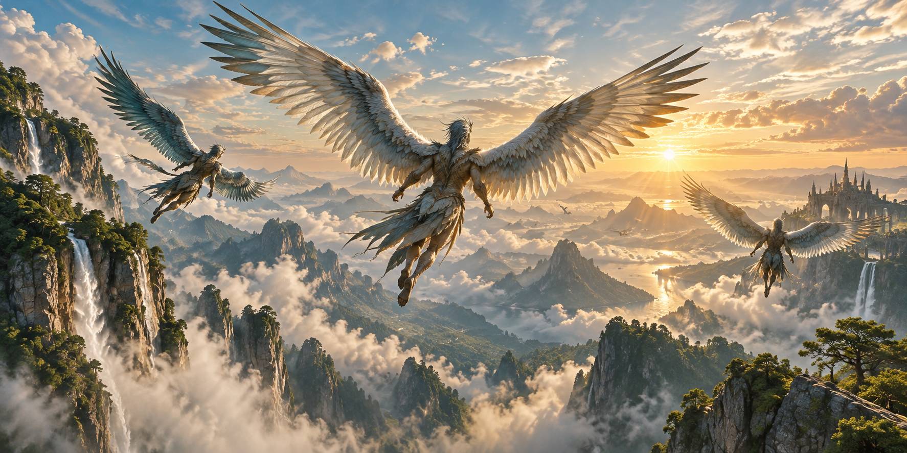 Illustration éditoriale du sujet : Les Seigneurs du Ciel : L’Épopée des Hommes-Oiseaux