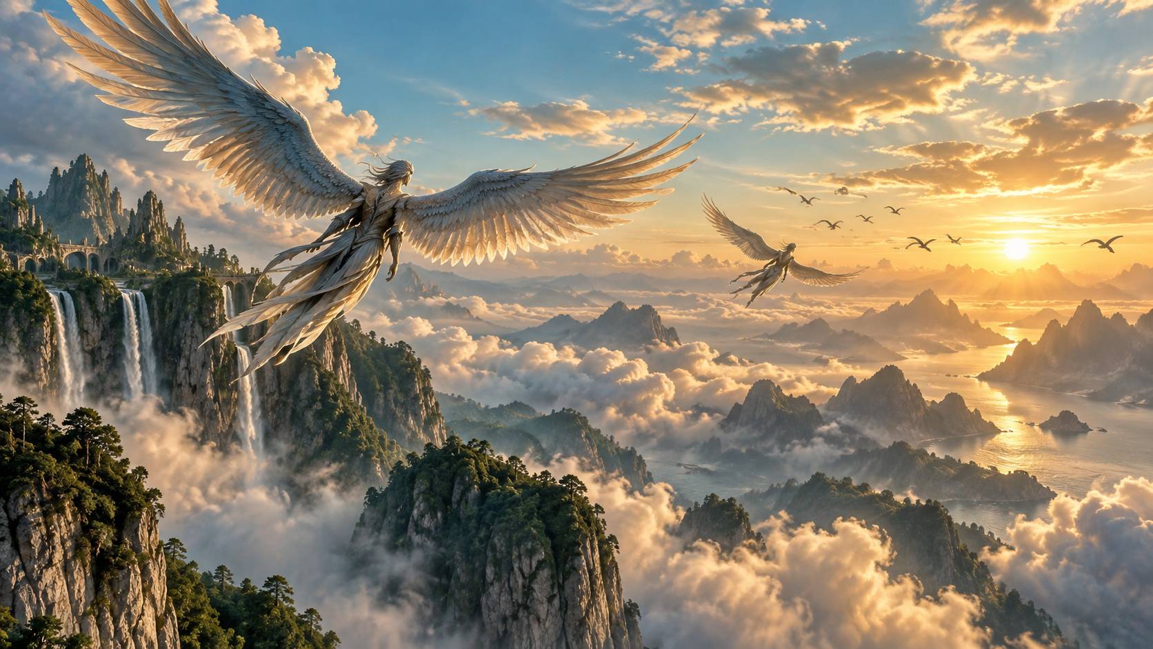 Illustration éditoriale du sujet : Les Seigneurs du Ciel : L’Épopée des Hommes-Oiseaux