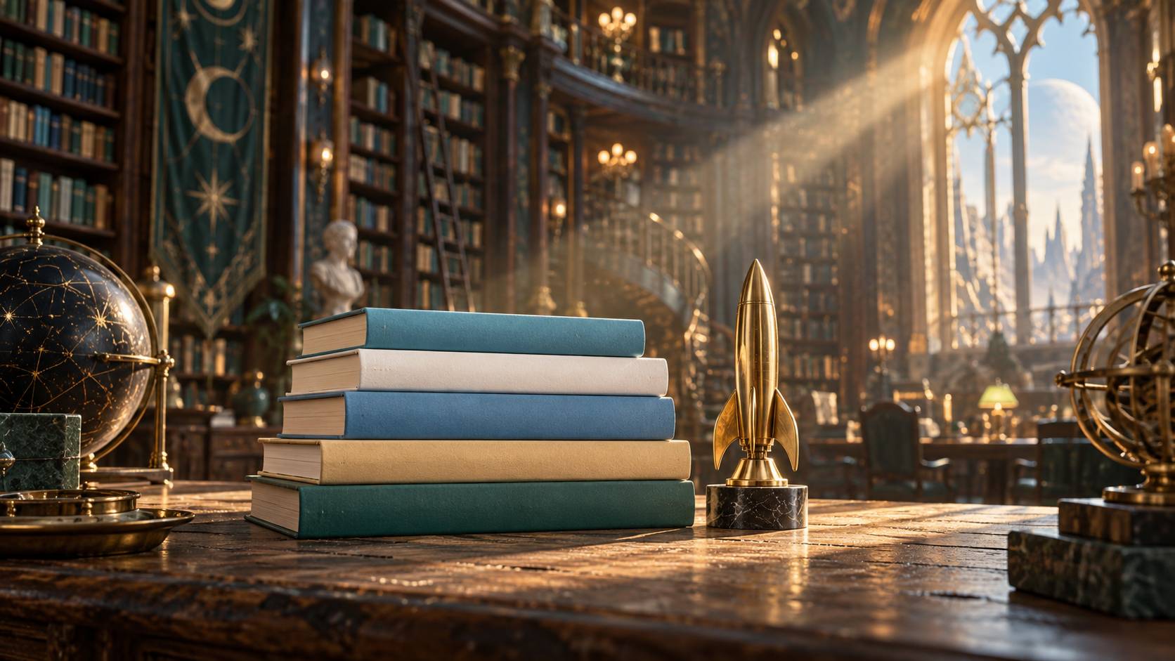 Illustration éditoriale du sujet : Prix Hugo 2024 : Découvrez les auteurs et œuvres récompensés du prestigieux prix de science-fiction et fantasy !