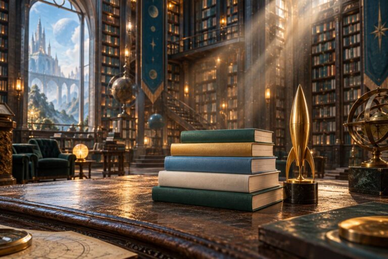 Illustration éditoriale du sujet : Prix Hugo 2024 : Découvrez les auteurs et œuvres récompensés du prestigieux prix de science-fiction et fantasy !